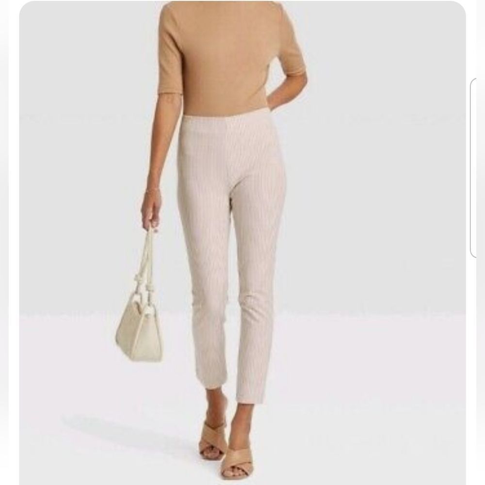 A New Day Cream Striped Highrise Skinny Ankle Stretch Pants NWT Sz. 6 & 18 New!